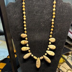 Elegant Gold Beige Brown Stone Beaded Necklace